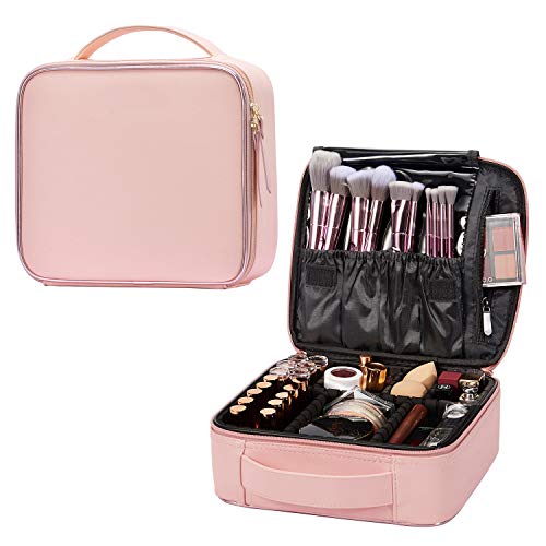 Stagiant Makeup Bag Portable Travel Makeup Train Case PU Leather Cosmetic Storage Organizer with Dividers for Girl Cosmetic Make Up Tools Toiletry Jewelry Digital Accessories - Pink 1 Stagiant Makeup Bag Portable Travel Makeup Train Case PU Leather Cosmetic Storage Organizer with Dividers for Girl Cosmetic Make Up Tools Toiletry Jewelry Digital Accessories - Pink