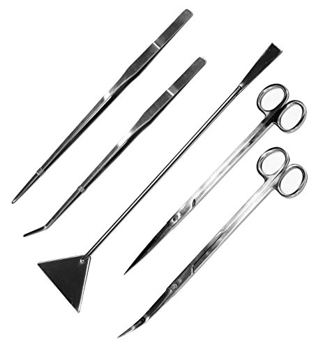 Mandala Crafts Stainless Steel Aquarium Fish Tank Plant Aquascape Scissors Spatula Tweezers Tool Set (5 Tool Combo)