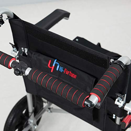 Hi-Fortune Wheelchair 21 lbs Lightweight Transport Medical Wheelchair with Adjustable Armrests and Hand Brakes, Portable and Folding, 18" Seat, Red - Thumbnail 5
