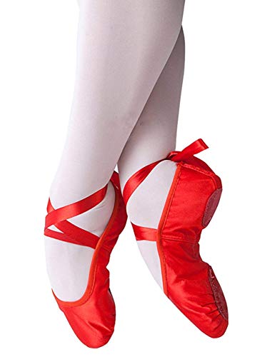 Chimei Ballet Dance Shoes for Goddler Girls Kids Women Pink Red Slipper Satin Flat Physical Shoe - Thumbnail 5