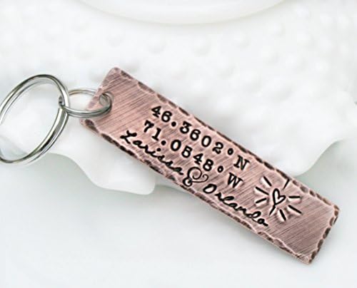 Custom Personalized Copper Coordinate Tag Keychain