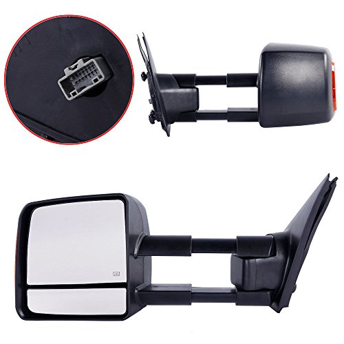 Manual Towing Mirrors LED Signal Power Heated Telescoping Towing Drive Passenger Side Mirrors Fit for 2007-2016 Toyota Tundra 4.6L 4.7L 5.7L