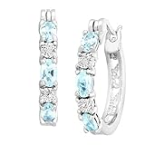 1 5/8 ct Natural Sky Blue Topaz Hoop Earrings with Diamonds in Platinum over Brass, .875"