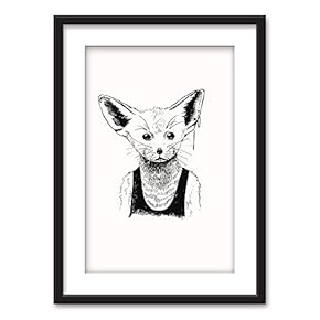 Framed Wall Art - Fennec Fox in Waistcoat - Black Picture Frames White Matting - 23x31 inches