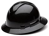 Pyramex Ridgeline Full Brim Hard Hat, 4-Point Ratchet Suspension, Shiny Black Graphite Pattern