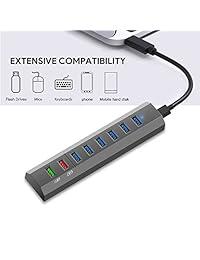 USB tipo C Hub 3.0 Power Hub USB Divisor de 8 puerto USB con BC1.2 USB de carga rápida cargador USB Hub 36 W para Ultrabook PC Portátil teléfono, gris