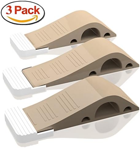 Door Stopper Rubber Stop Floor Wedge Holder | Premium Quality Non Slip All Surface Decorative Security Doorstop | By RockStar Concepts (3 Pack - Beige)