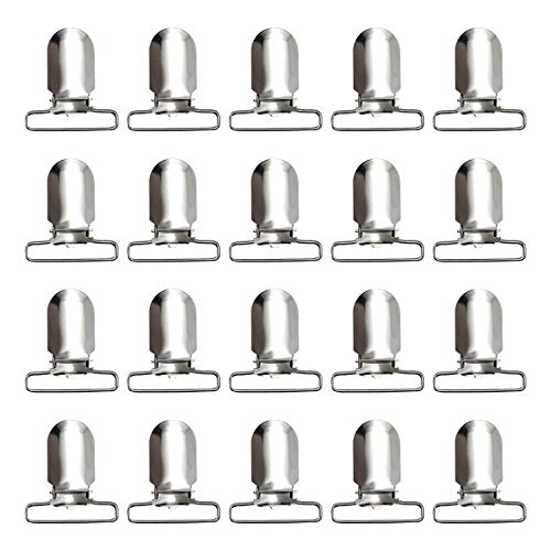 20 Pieces 1.25 inch Suspender Clips Heavy Duty Metal Pacifier Clips for Making Pacifier Holders Bed Sheet Fasteners Straps Bib Clips Toy Holder Silver Color