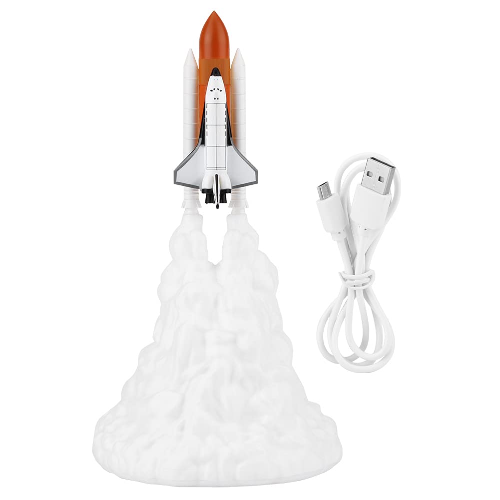 EVTSCAN 3D Print Rocket Lamp, Space Shuttle Lamp Night Light, with USB Rechargeable for Rocket Lovers LED Children Night Light Room Decor(Type A: L 28CM)