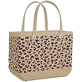 Rubber Beach Bag Waterproof Sandproof Outdoor Travel tote,for Beach,Sports,Market (Leopard Print)