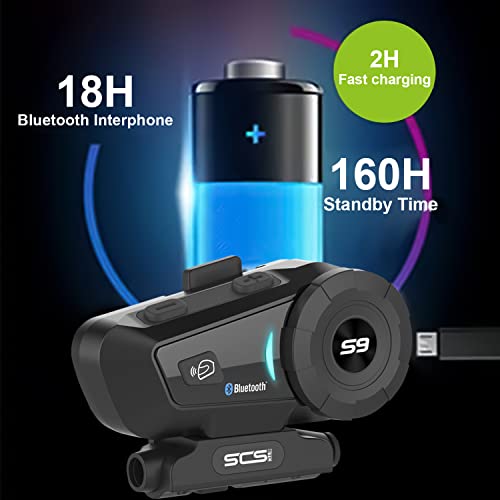 SCSETC S-9 Motorcycle Helmet Bluetooth Headset 2000m 6 Riders Intercoms, Bluetooth Motorcycle Headset with CVC Noise Cancellation, Helmet Bluetooth Headset with Handsfree/Voice Control/HD Music/2 Pack