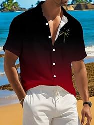 LuckLemocor Gradient Red Hawaiian Shirt for Men