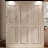 MERITLINE Queen Murphy Bed with LED, Farmhouse Solid Wood Vertical Murphy Wall Bed Cabinet for Adults (Natural Wood)