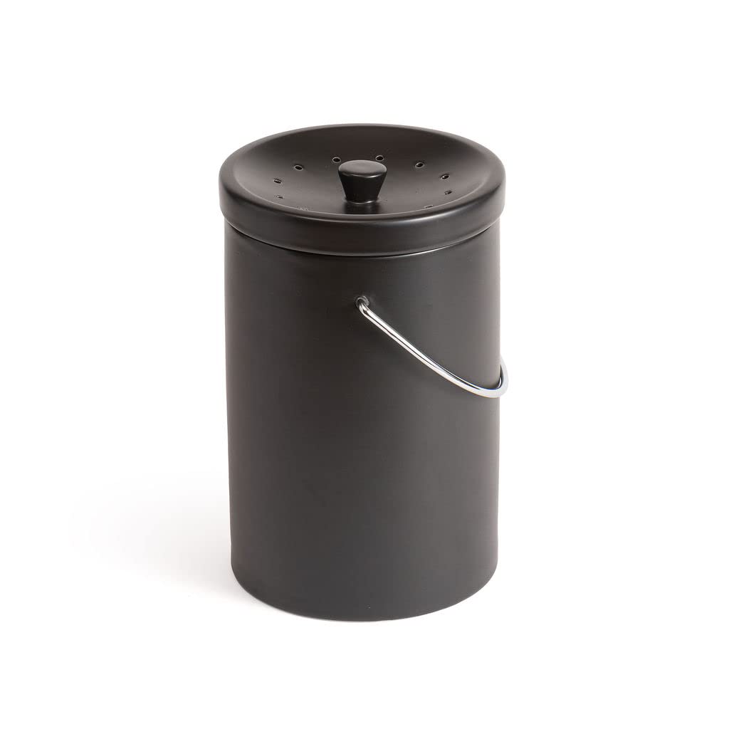 Photo 1 of Fox Run Black Ceramic Kitchen Compost Bin for Countertops