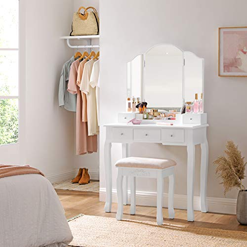 VASAGLE Makeup Vanity Set, Makeup Dressing Table Set with TriFolding
