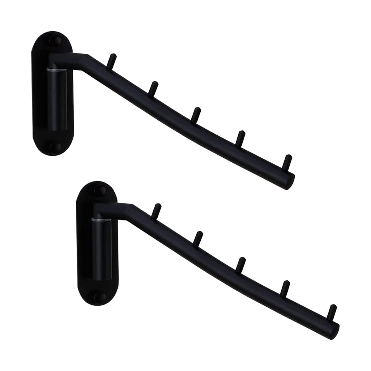 Zivisk 2 Pcs Folding Wall Mounted Clothes Hanger Rack with Swing Arm Stainless Steel Heavy Duty Coat Hook for Bathroom, Bedroom, Laundry Room - Black