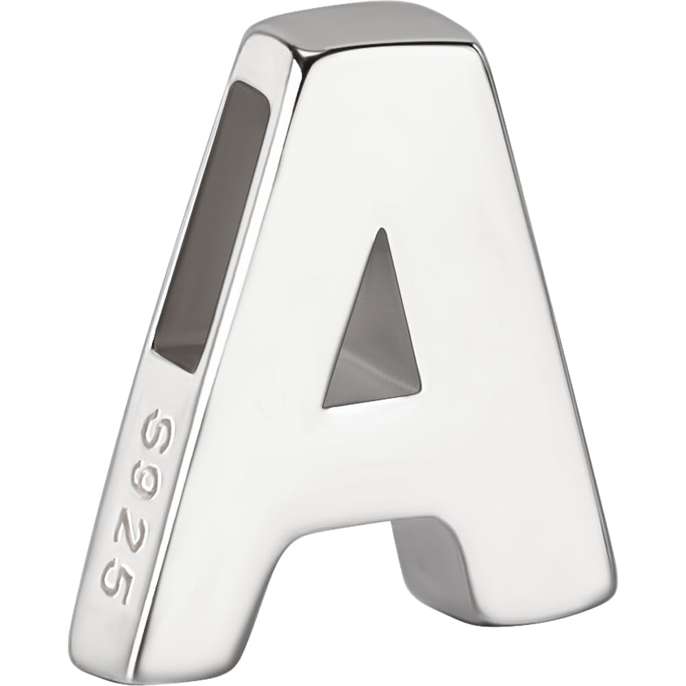 Beebeecraft Letter Bead Letter-A Sterling Silver Capital Letter Alphabet Bead Initial Necklace Bracelet Pendant Charm for Jewelry Making