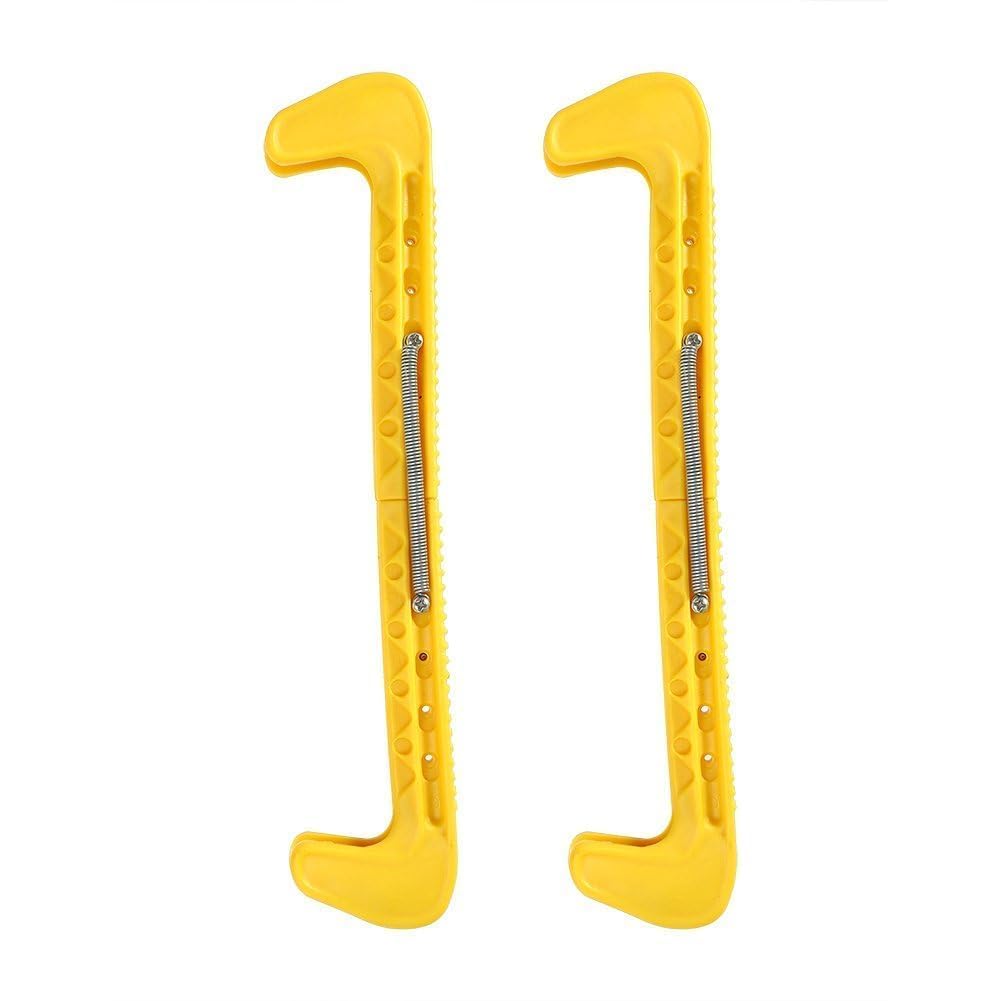 Ice Skate Blade Cover,1 Pair Ice Skate Blade Guards Yellow,Sports Hockey Blade Guards, Ice Hockey Skate Blade Guards Plastic Cover with Spring Ice Skating Protector for Kids Adults Figure Skates