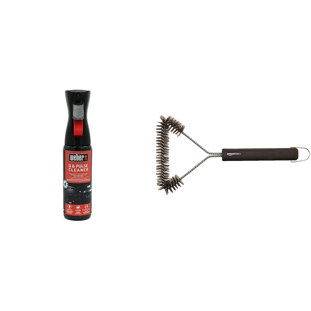 Weber Q & Pulse Cleaner, Black & Amazon Basics 12-Inch 3-Sided Grill Brush