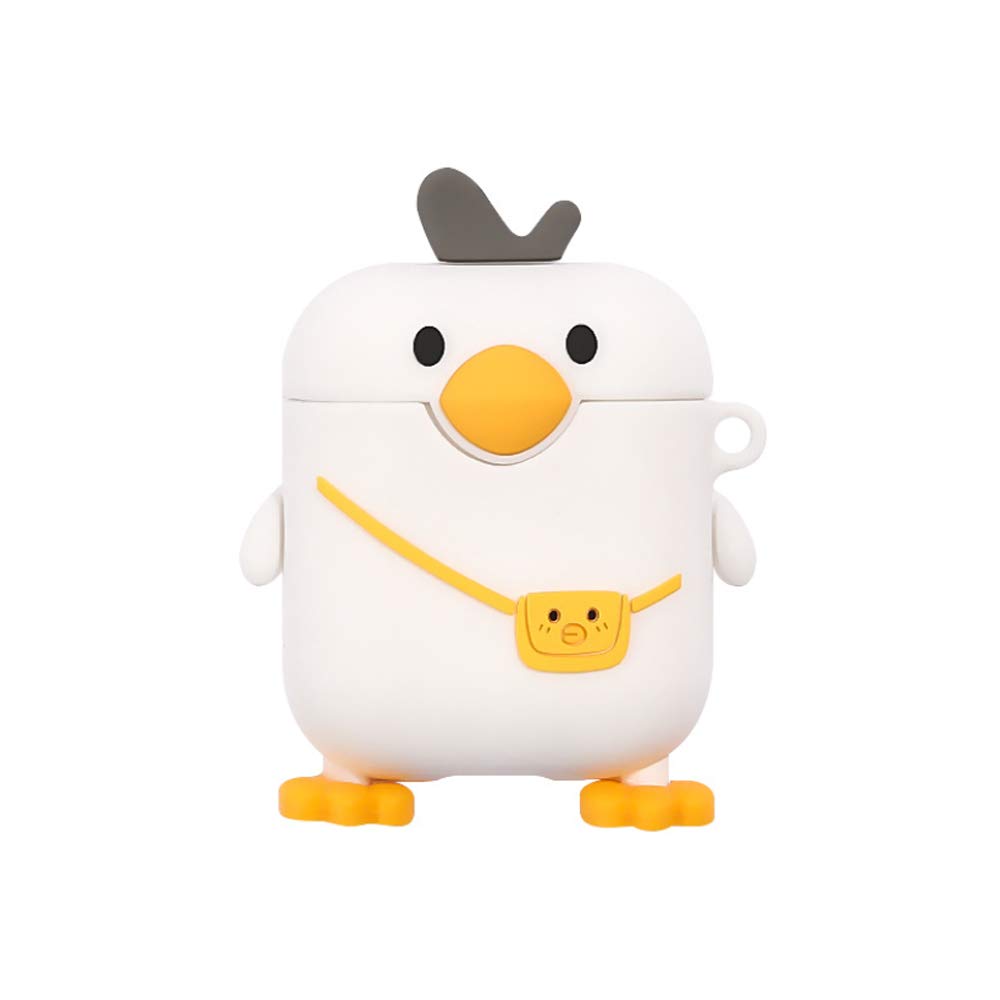 Compatible for AirPods Case 1 2 White Bag Duck，Kids Teens Girls Boys Women Protective Silicone Skin for AirPod Case Cute Duck, Funny Kawaii Fashion Cartoon 3D Cover for AirPods 1&2 with Keychain