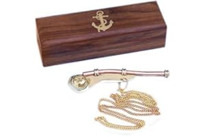 Solid Brass/Copper Boatswain (Bosun) Whistle with Rosewood Box 5" Brass Rustic Vintage Home Decor Gifts
