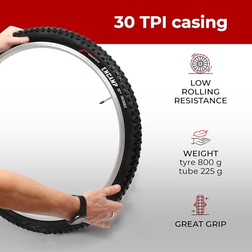 Fincci Bici Copertoni mtb 26 x 2.25 - Coppia Pieghevole Nero Pneumatici con 2 camera d’aria Schrader 57-559 - Biciclette Gomme 26" per Adulto Donna e Uomo - Imballaggio Accessori per Mountain & E bike