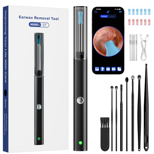 Ear Wax Removal, Ear Cleaner with 8 Pcs Ear Set, Ear Wax Removal Kit, 1296P HD Endoscope with 6 LED Lights, Kids Adults Ear Cleaning Gift, Compatible with iPhone & Android Smart Phones