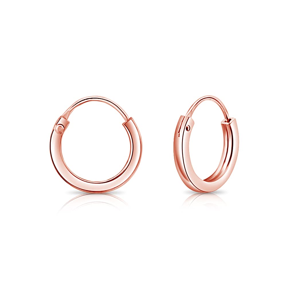 DTPSilver - 925 Sterling Silver Rose Gold Plated Small and Medium size Square Hoops/Sleepers/Creole Earrings - Thickness 2 mm - Diameter 12 mm