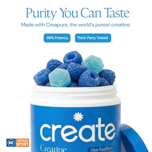 Create Gomitas de Monohidrato de Creatina para Hombres y Mujeres. Mejora la Concentración, La Fuerza y la Resistencia. Fórmula Antiderretimiento. Veganas, Sin Gluten, Sin Omg. 1,5 G de Creatina.