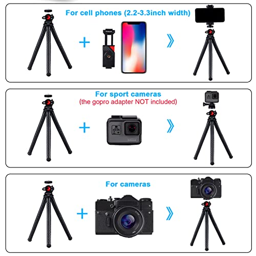Flexible Tripod - Phone Tripod, Portable & Sturdy Adjustable Tripod w/Wireless Remote, Cell Phone Tripod Easy to Adjust 360° Ball Head, Mini Tripod can Load 6.6lbs, Stands for Phone, Camera, Recorder