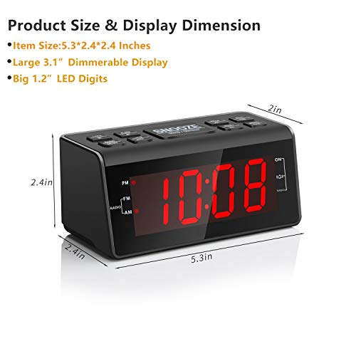 Jingsense Digital Alarm Clock Radio with AM/FM Radio, 1.2” Big Digits