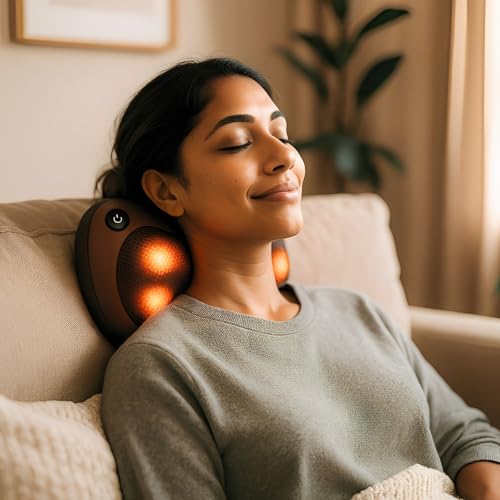 Massageador Shiatsu Elétrico com Aquecimento, Almofada Massageadora 4 Pontos para Alívio Muscular no Pescoço, Costas, Pernas e Pés