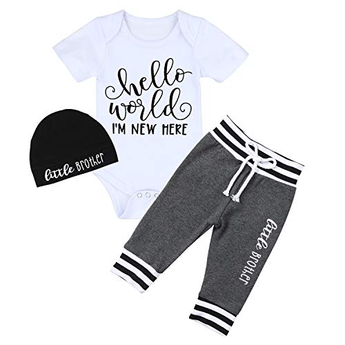 Newborn Baby Boy Clothes Little Brother Letter Print Short Sleeve