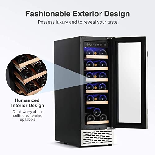 COLZER Elegant Mini Wine Fridge 18 Bottle 12 inch Wine Cooler Refrigerator, Builtin or