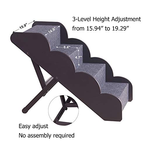 unipaws Foldable Wooden Pet Stairs with Adjustable Height, 4 Nonslip