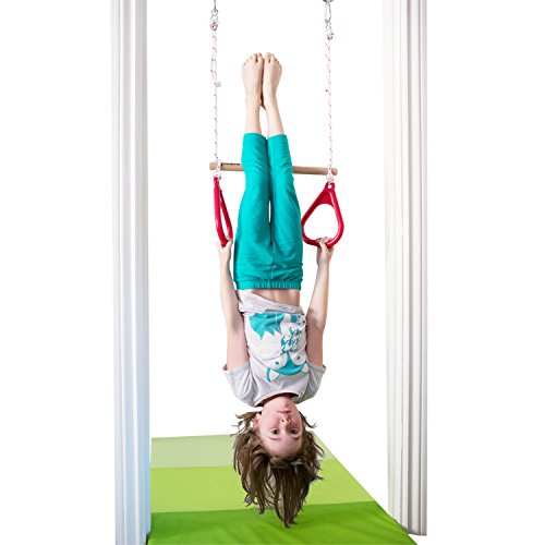 DreamGYM Doorway Swing for Kids Indoor Trapeze Bar and Red Gymnastic