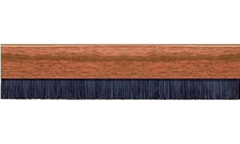 Merriway BH03392 StormSeal Door Bottom Brush Draught Excluder Strip, Self Adhesive Mahogany Effect Plastic, 985mm (38.1/4 inch)