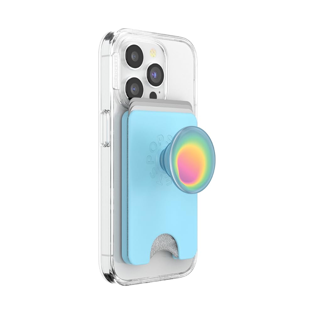 PopSockets Phone Wallet with Expanding Grip and Adapter Ring for MagSafe, Phone Card Holder, Wireless Charging Compatible, Wallet Compatible with MagSafe – Butterfly Pea Blue Boca Aura