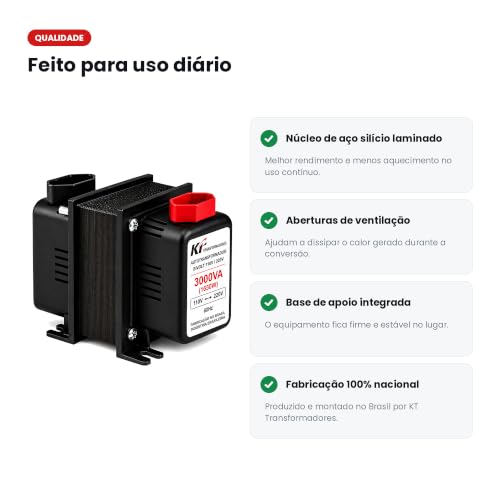 Autotransformador Bivolt 3000VA (1650W) – Conversor de Voltagem 110V/127V para 220V e 220V para 110V – Transformador para Ar-Condicionado, Lavadora, Geladeira e Eletrodomésticos – Proteção Térmica