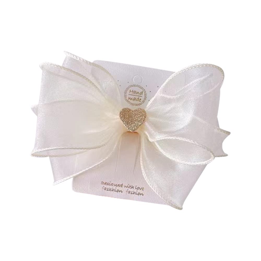 FEIFEI'S BOW Girls 5 Inches Princess Handmade Chiffon Heart Bow Hair Clip Alligator Clips Girls baby kids Infants Toddlers Ribbon Hair Accessories Barrettes (Ivory with Heart)