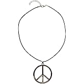 VIGUEUR Peace Sign Pendant Necklace, 60s 70s Retro Style, Hippie Party Accessories, Metal