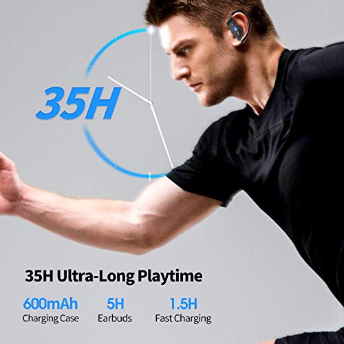 Axloie Wireless Earbuds Sport, Bluetooth 5.0 Headphones True Wireless Deep Bass in-Ear Mini Stereo IPX7 Waterproof 25H Playtime Wireless Earphones with Charging Case for Running Workout Gym Black