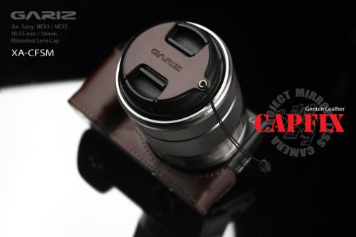 Gariz Genuine Leather XA-CFSM Camera Cap Fixs for Sony NEX3 NEX5 18-55mm 16mm Lens Cap, Brown