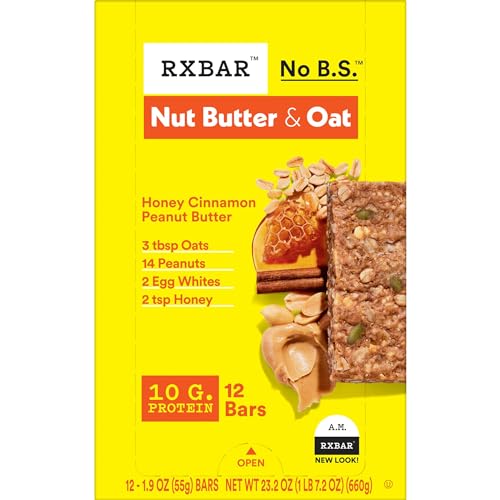 RXBAR NUT BUTTER AND OAT PROTEIN BARS, PROTEIN SNACKS, SNACK BARS, HONEY CINNAMON PEANUT BUTTER, 23.2OZ BOX (12 COUNT)