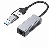2.5G USB3.1 Ethernet Adapter, 2-in-1 USB-A/USB-C to 2.5Gbps Ethernet Adapter, USB 3.1 to RJ45 Network Converter for PC Laptop