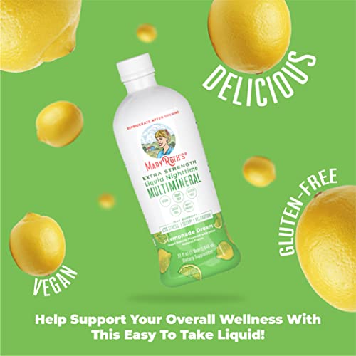MARYRUTH ORGANICS EXTRA STRENGTH NIGHTTIME LIQUID MULTIMINERAL SLEEP SUPPLEMENT | SUGAR FREE | CALM MAGNESIUM CITRATE | NO MELATONIN | CALCIUM MAGNESIUM ZINC | LEMONADE FLAVOR | VEGAN | 32 SERVINGS