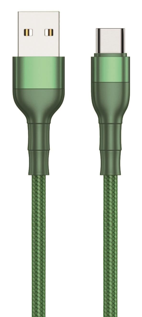 2GO USB Charging/Data Cable Bamboo Type C 100 cm Nylon Green