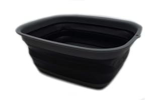 SAMMART 9.45L (2.5 Gallon) Collapsible Tub - Foldable Dish Tub - Portable Washing Basin - Space Saving Plastic Washtub (Grey/Black, M)