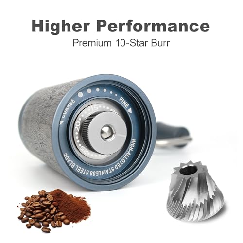 Manual Coffee Bean Grinder, Small Professional Coffee Grinder with 90 Adjustable Settings, Upgraded 10 Star Grinder for French Press, Pour