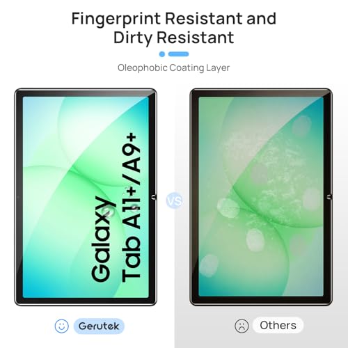 Gerutek 2 Pieces Screen Protector for Samsung Galaxy Tab A11 Plus / A11+ / A9 Plus / A9+ 11 Inch 2025/2023 Tempered Glass [Ultra Clear] [9H Hardness] [Anti-Scratch]